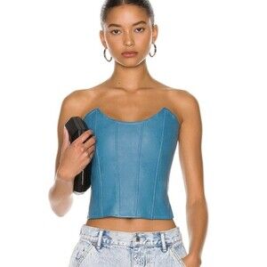 MIAOU Vegan Leather Leia Corset Top Size XL Blue Zipper Closure Pointed (H15)